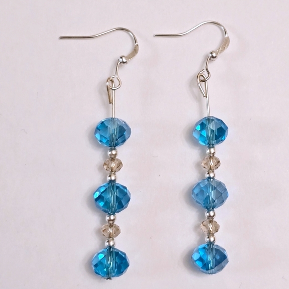 Hand Crafted Jewelry - New Aqua Blue Clear Bead Hand Crafted Earrings Dangle Drop Handmade Jewelry
